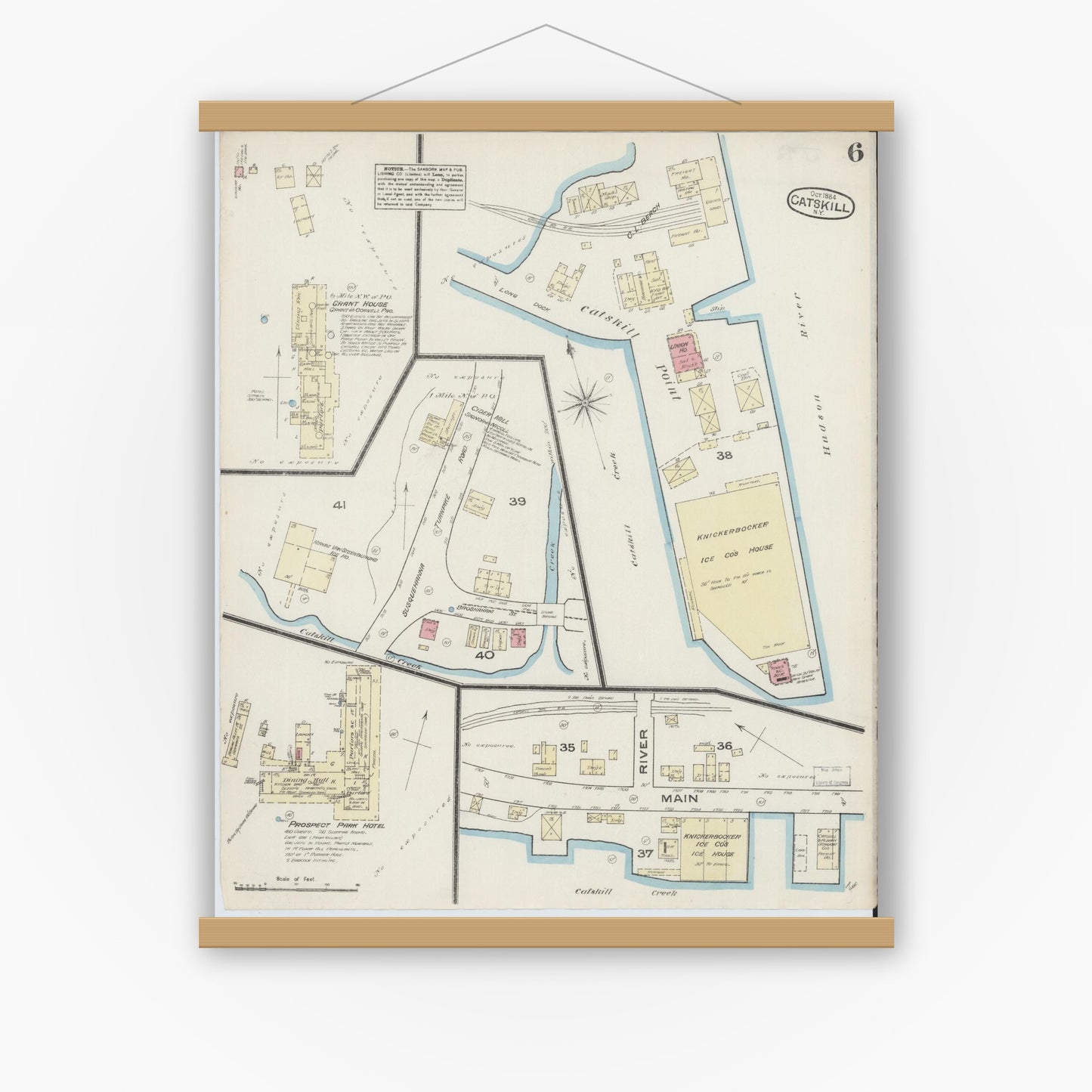 Old map wall art mockup — magnetic wood frame on white wall — Sanborn Fire Insurance Map from Catskill, Greene County, New York (1884), Sheet #0006