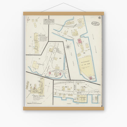 Old map wall art mockup — magnetic wood frame on white wall — Sanborn Fire Insurance Map from Catskill, Greene County, New York (1884), Sheet #0006