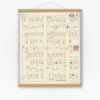 Old map wall art mockup — magnetic wood frame on white wall — Sanborn Fire Insurance Map from Willard, Huron County, Ohio (1922), Sheet #0002
