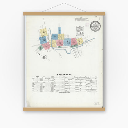 Old map wall art mockup — magnetic wood frame on white wall — Sanborn Fire Insurance Map from Reynoldsville, Jefferson County, Pennsylvania (1906) - Complete Map Set