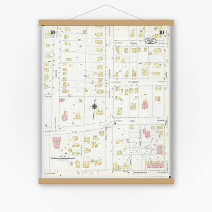 Old map wall art mockup — magnetic wood frame on white wall — Sanborn Fire Insurance Map from Ionia, Ionia County, Michigan (1924), Sheet #0010