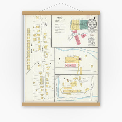 Old map wall art mockup — magnetic wood frame on white wall — Sanborn Fire Insurance Map from South Fork, Cambria County, Pennsylvania (1905) - Complete Map Set