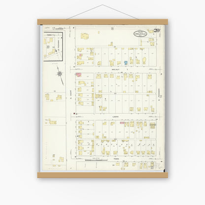 Old map wall art mockup — magnetic wood frame on white wall — Sanborn Fire Insurance Map from Circleville, Pickaway County, Ohio (1914), Sheet #0020