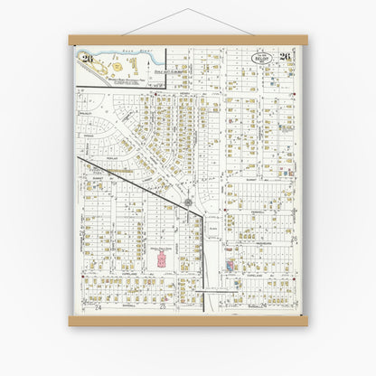 Old map wall art mockup — magnetic wood frame on white wall — Sanborn Fire Insurance Map from Beloit, Rock County, Wisconsin (1926), Sheet #0026