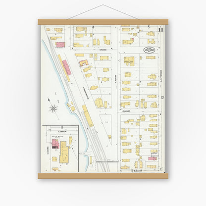 Old map wall art mockup — magnetic wood frame on white wall — Sanborn Fire Insurance Map from Green Bay, Brown County, Wisconsin (1900), Sheet #0011