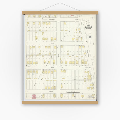 Old map wall art mockup — magnetic wood frame on white wall — Sanborn Fire Insurance Map from Jackson, Jackson County, Ohio (1914), Sheet #0002