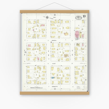 Old map wall art mockup — magnetic wood frame on white wall — Sanborn Fire Insurance Map from La Salle, La Salle County, Illinois (1911), Sheet #0013