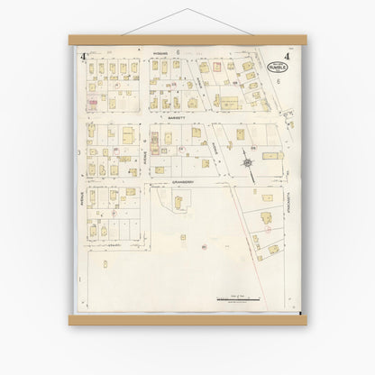 Old map wall art mockup — magnetic wood frame on white wall — Sanborn Fire Insurance Map from Humble, Harris County, Texas (1940), Sheet #0004