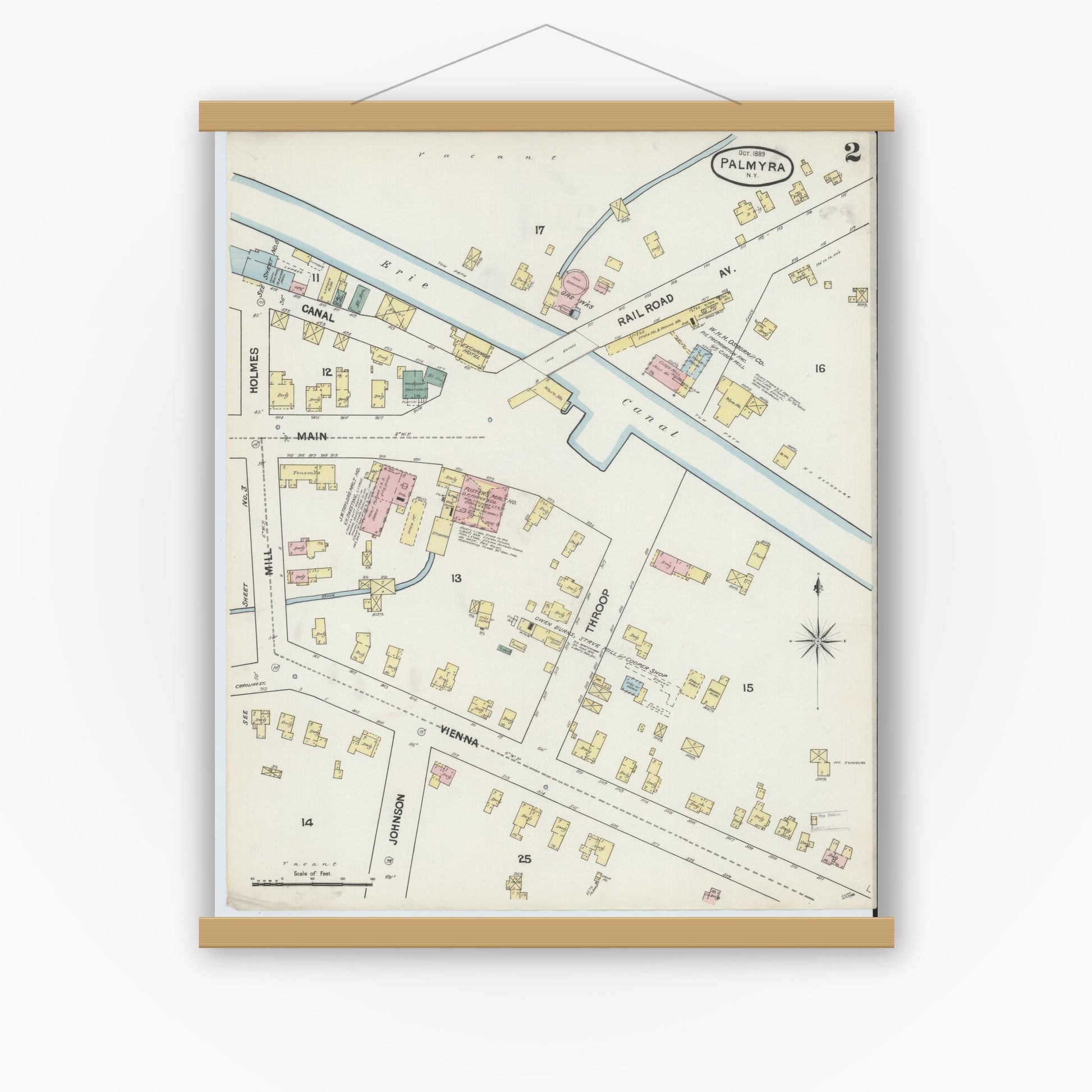 Old map wall art mockup — magnetic wood frame on white wall — Sanborn Fire Insurance Map from Palmyra, Wayne County, New York (1889) - Complete Map Set