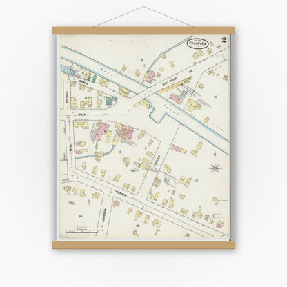 Old map wall art mockup — magnetic wood frame on white wall — Sanborn Fire Insurance Map from Palmyra, Wayne County, New York (1889) - Complete Map Set