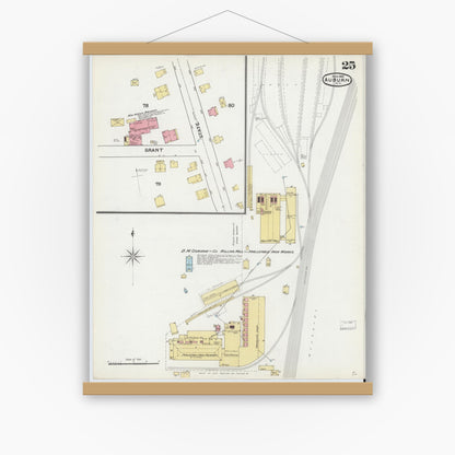 Old map wall art mockup — magnetic wood frame on white wall — Sanborn Fire Insurance Map from Auburn, Cayuga County, New York (1892), Sheet #0025