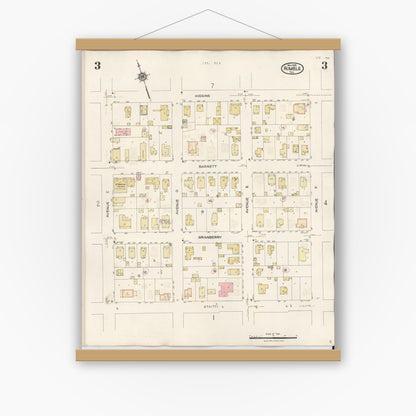 Old map wall art mockup — magnetic wood frame on white wall — Sanborn Fire Insurance Map from Humble, Harris County, Texas (1940), Sheet #0003
