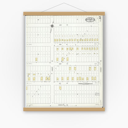 Old map wall art mockup — magnetic wood frame on white wall — Sanborn Fire Insurance Map from North Kansas City, Clay County, Missouri (1918), Sheet #0005