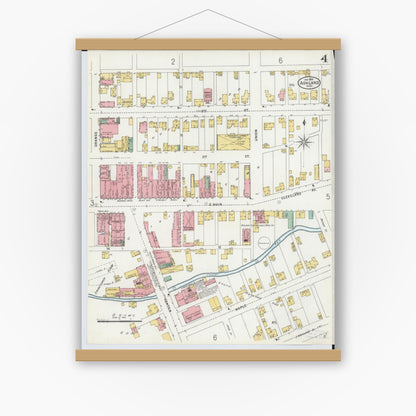 Old map wall art mockup — magnetic wood frame on white wall — Sanborn Fire Insurance Map from Ashland, Ashland County, Ohio (1899), Sheet #0004
