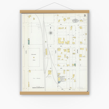 Old map wall art mockup — magnetic wood frame on white wall — Sanborn Fire Insurance Map from Pine City, Pine County, Minnesota (1899), Sheet #0003