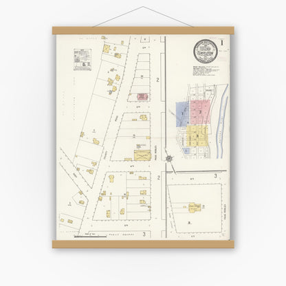Old map wall art mockup — magnetic wood frame on white wall — Sanborn Fire Insurance Map from Templeton, San Luis Obispo County, California (1910) - Complete Map Set