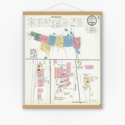 Old map wall art mockup — magnetic wood frame on white wall — Sanborn Fire Insurance Map from Mount Pleasant, Westmoreland County, Pennsylvania (1901) - Complete Map Set