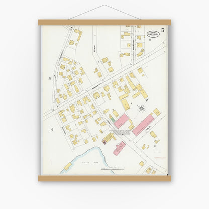 Old map wall art mockup — magnetic wood frame on white wall — Sanborn Fire Insurance Map from Amesbury, Essex County, Massachusetts (1899), Sheet #0005