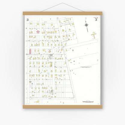 Old map wall art mockup — magnetic wood frame on white wall — Sanborn Fire Insurance Map from Frisco, Collin County, Texas (1949), Sheet #0003