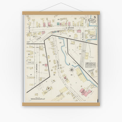 Old map wall art mockup — magnetic wood frame on white wall — Sanborn Fire Insurance Map from Catskill, Greene County, New York (1884), Sheet #0005