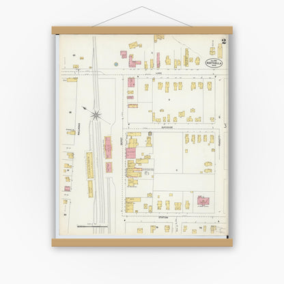 Old map wall art mockup — magnetic wood frame on white wall — Sanborn Fire Insurance Map from Ashtabula, Ashtabula County, Ohio (1903), Sheet #0002