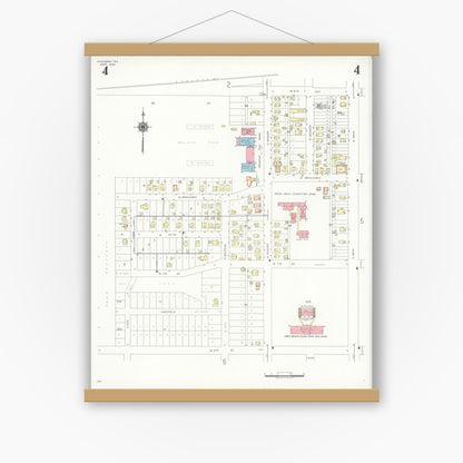 Old map wall art mockup — magnetic wood frame on white wall — Sanborn Fire Insurance Map from Pasadena, Harris County, Texas (1940), Sheet #0004
