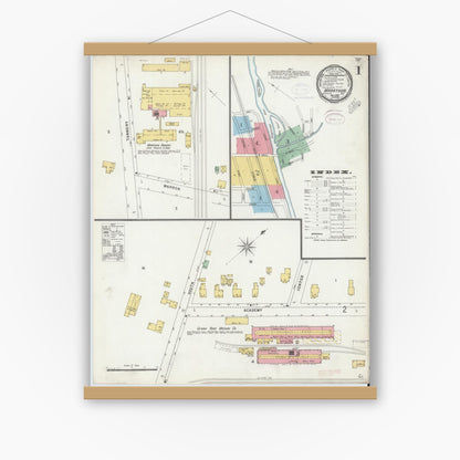 Old map wall art mockup — magnetic wood frame on white wall — Sanborn Fire Insurance Map from Marathon, Cortland County, New York (1898) - Complete Map Set