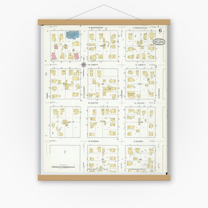 Old map wall art mockup — magnetic wood frame on white wall — Sanborn Fire Insurance Map from Belding, Ionia County, Michigan (1918), Sheet #0006