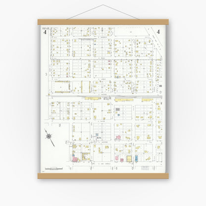 Old map wall art mockup — magnetic wood frame on white wall — Sanborn Fire Insurance Map from Mathis, San Patricio County, Texas (1950), Sheet #0004