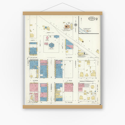 Old map wall art mockup — magnetic wood frame on white wall — Sanborn Fire Insurance Map from Coleman, Coleman County, Texas (1916), Sheet #0002