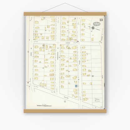 Old map wall art mockup — magnetic wood frame on white wall — Sanborn Fire Insurance Map from Oneida, Madison County, New York (1914), Sheet #0013