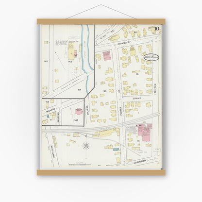 Old map wall art mockup — magnetic wood frame on white wall — Sanborn Fire Insurance Map from Jamestown, Chautauqua County, New York (1891), Sheet #0010