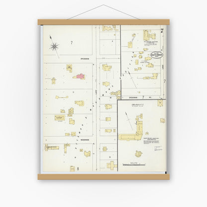 Old map wall art mockup — magnetic wood frame on white wall — Sanborn Fire Insurance Map from South Haven, Van Buren County, Michigan (1902), Sheet #0007