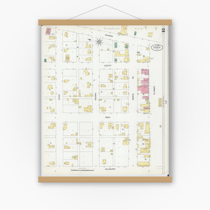 Old map wall art mockup — magnetic wood frame on white wall — Sanborn Fire Insurance Map from Xenia, Clay County, Illinois (1899), Sheet #0002