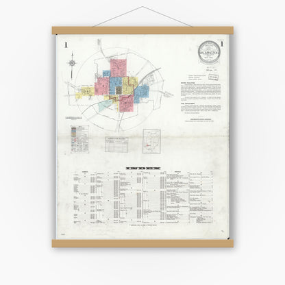 Old map wall art mockup — magnetic wood frame on white wall — Sanborn Fire Insurance Map from Wilmington, Clinton County, Ohio (1933) - Complete Map Set