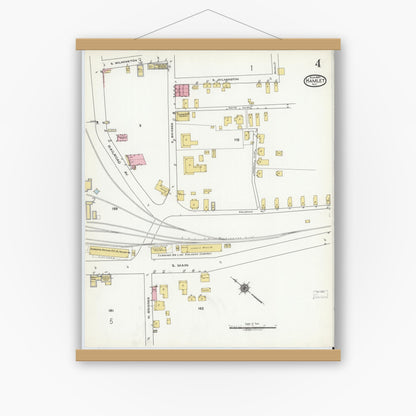 Old map wall art mockup — magnetic wood frame on white wall — Sanborn Fire Insurance Map from Hamlet, Richmond County, North Carolina (1920), Sheet #0004