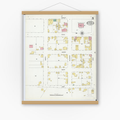 Old map wall art mockup — magnetic wood frame on white wall — Sanborn Fire Insurance Map from West Union, Adams County, Ohio (1904), Sheet #0003