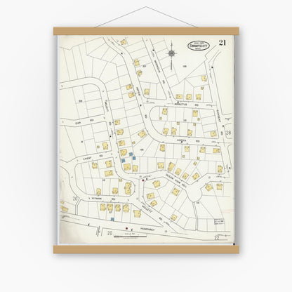 Old map wall art mockup — magnetic wood frame on white wall — Sanborn Fire Insurance Map from Swampscott, Essex County, Massachusetts (1920), Sheet #0021
