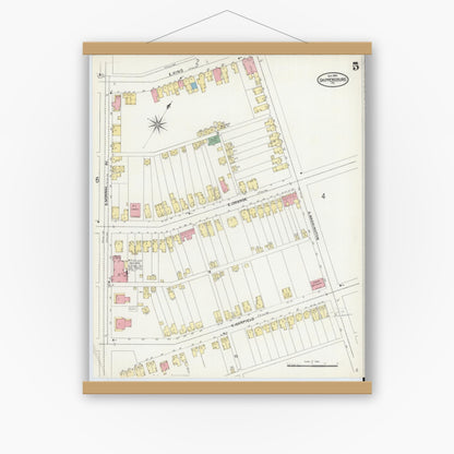 Old map wall art mockup — magnetic wood frame on white wall — Sanborn Fire Insurance Map from Shippensburg, Cumberland And Franklin Counties, Pennsylvania (1904), Sheet #0005