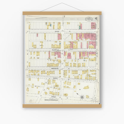 Old map wall art mockup — magnetic wood frame on white wall — Sanborn Fire Insurance Map from Charleroi, Washington County, Pennsylvania (1902), Sheet #0004
