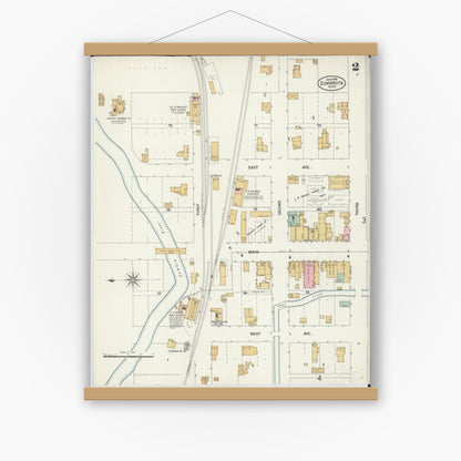 Old map wall art mockup — magnetic wood frame on white wall — Sanborn Fire Insurance Map from Zumbrota, Goodhue County, Minnesota (1899), Sheet #0002