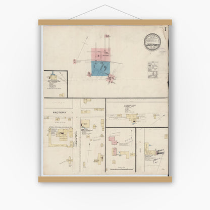 Old map wall art mockup — magnetic wood frame on white wall — Sanborn Fire Insurance Map from High Point, Guilford County, North Carolina (1885) - Complete Map Set