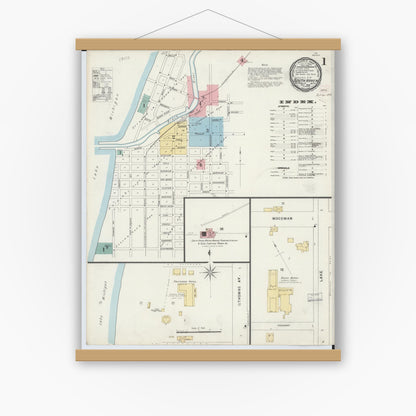 Old map wall art mockup — magnetic wood frame on white wall — Sanborn Fire Insurance Map from South Haven, Van Buren County, Michigan (1896), Sheet #0001