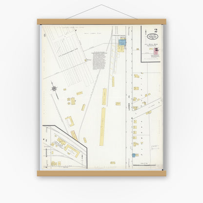 Old map wall art mockup — magnetic wood frame on white wall — Sanborn Fire Insurance Map from Tomah, Monroe County, Wisconsin (1912), Sheet #0002
