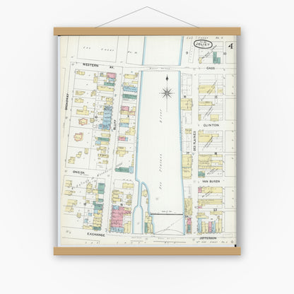 Old map wall art mockup — magnetic wood frame on white wall — Sanborn Fire Insurance Map from Joliet, Will County, Illinois (1891), Sheet #0004