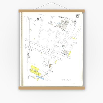 Old map wall art mockup — magnetic wood frame on white wall — Sanborn Fire Insurance Map from Honolulu, Oahu County, Hawaii (1955), Sheet #0172