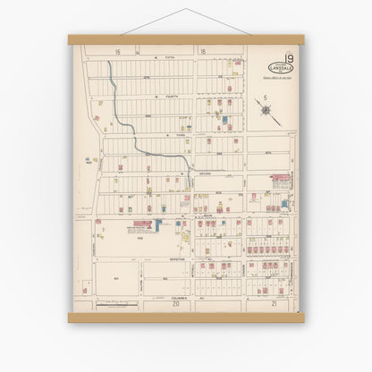 Old map wall art mockup — magnetic wood frame on white wall — Sanborn Fire Insurance Map from Lansdale, Montgomery County, Pennsylvania (1922), Sheet #0019