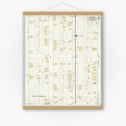 Old map wall art mockup — magnetic wood frame on white wall — Sanborn Fire Insurance Map from Gas City, Grant County, Indiana (1911), Sheet #0002