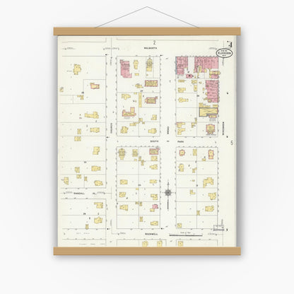 Old map wall art mockup — magnetic wood frame on white wall — Sanborn Fire Insurance Map from Elkhorn, Walworth County, Wisconsin (1911), Sheet #0004