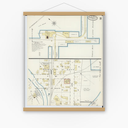 Old map wall art mockup — magnetic wood frame on white wall — Sanborn Fire Insurance Map from East Tawas, Iosco County, Michigan (1890), Sheet #0003